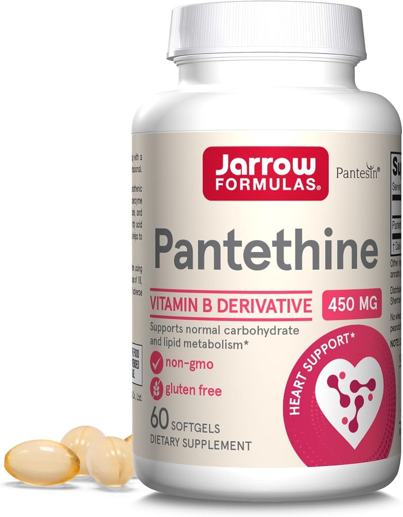 Jarrow Formulas Pantethine 450 mg - Derivat av vitamin B5-60 portioner (Softgels) - Stöd hjärthälsa, kolhydrat och Lipid Metabolism - Coenzyme A (CoA) Precursor - Pantothenic Acid Supplement