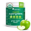 Zena Nutrition Organic Super Greens Powder, 70+ Superfoods, 0 Sugar, 3G Fiber, Spirulina, Chlorella, Mushrooms, Prebiotika/Probiotika, Digestive Enzymes for Gut Health, Green Apple, 30 Servings