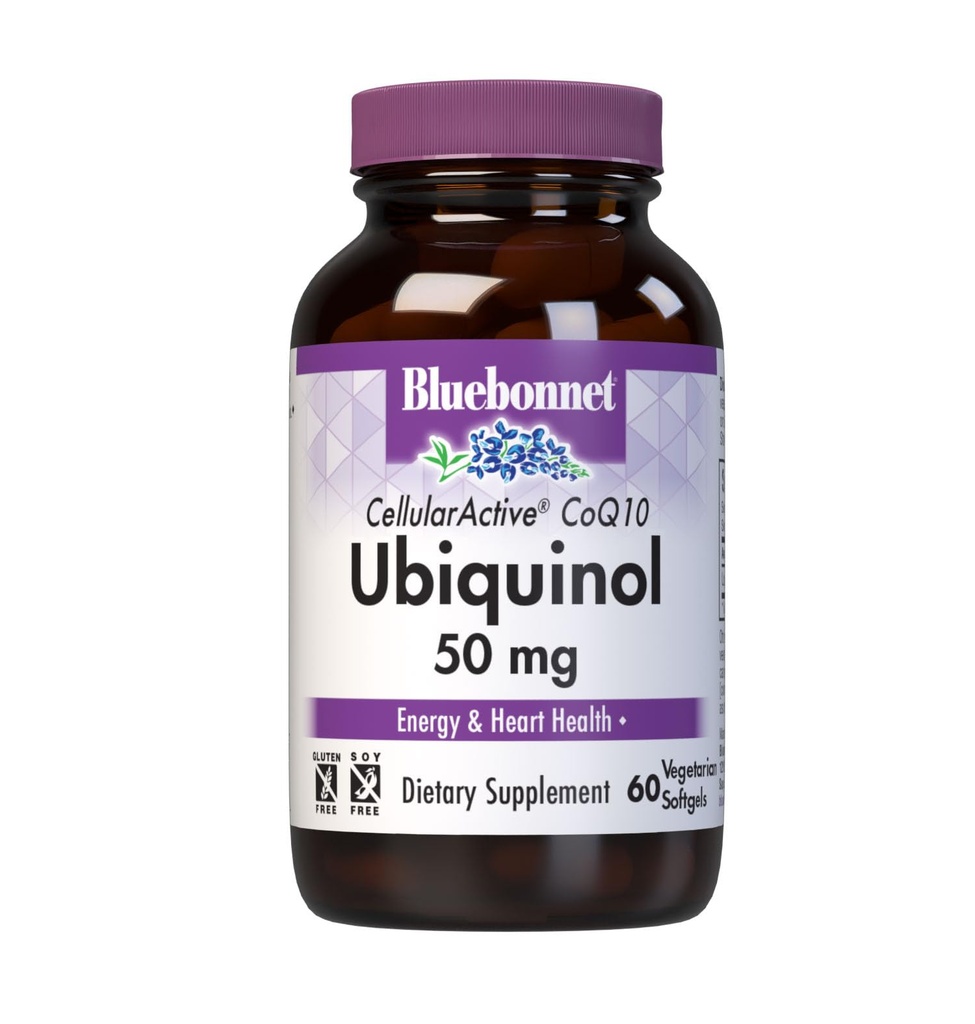 Bluebonnet Nutrition Cellular Active CoQ10 Ubiquinol 50 mg Vegetarian Softgels, Heart Health & Cellular Health, Ubiquinol från Kaneka, Non GMO, Gluten Free, Soy Free, Milk Free, 60 Vegetariska Softgels