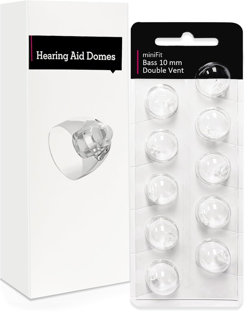 Dubbel Vent 10mm-Hearing Aid Domes för Oticon Minifit, Oticon Hearing Aid Supplies, Ersättningar Delar Tillbehör Universella Oticon Domes för Hörapparater Rengöring Kits (10 Pcs)