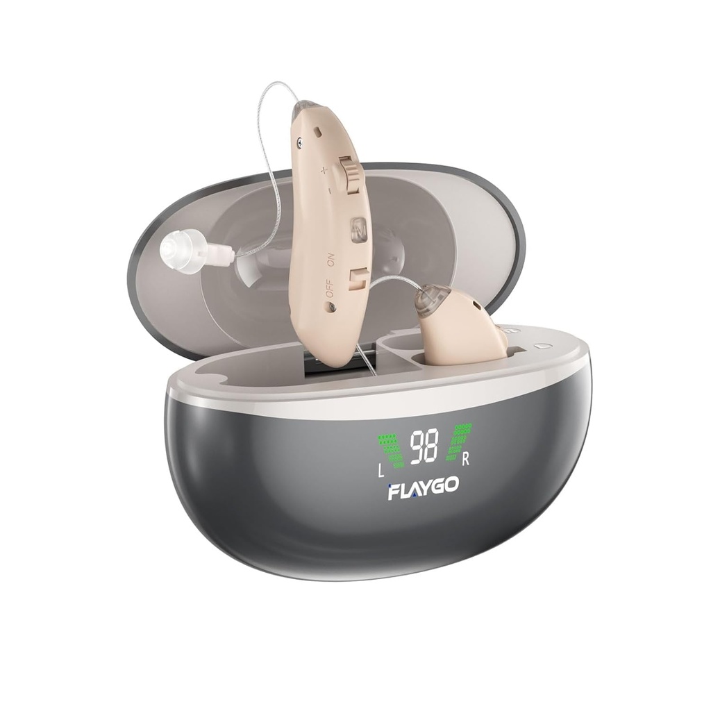 Rechargeable Hearing Aids for Seniors' Hearing Loss (Not Amplifier) - Senaste 16-Channel Digital OTC Hearing Aid med intelligent bulleravbokning, 5-dagars långvarigt batteri, medicinsk-Grade Material, bekväm och anti-slip för säker bärning, Beige