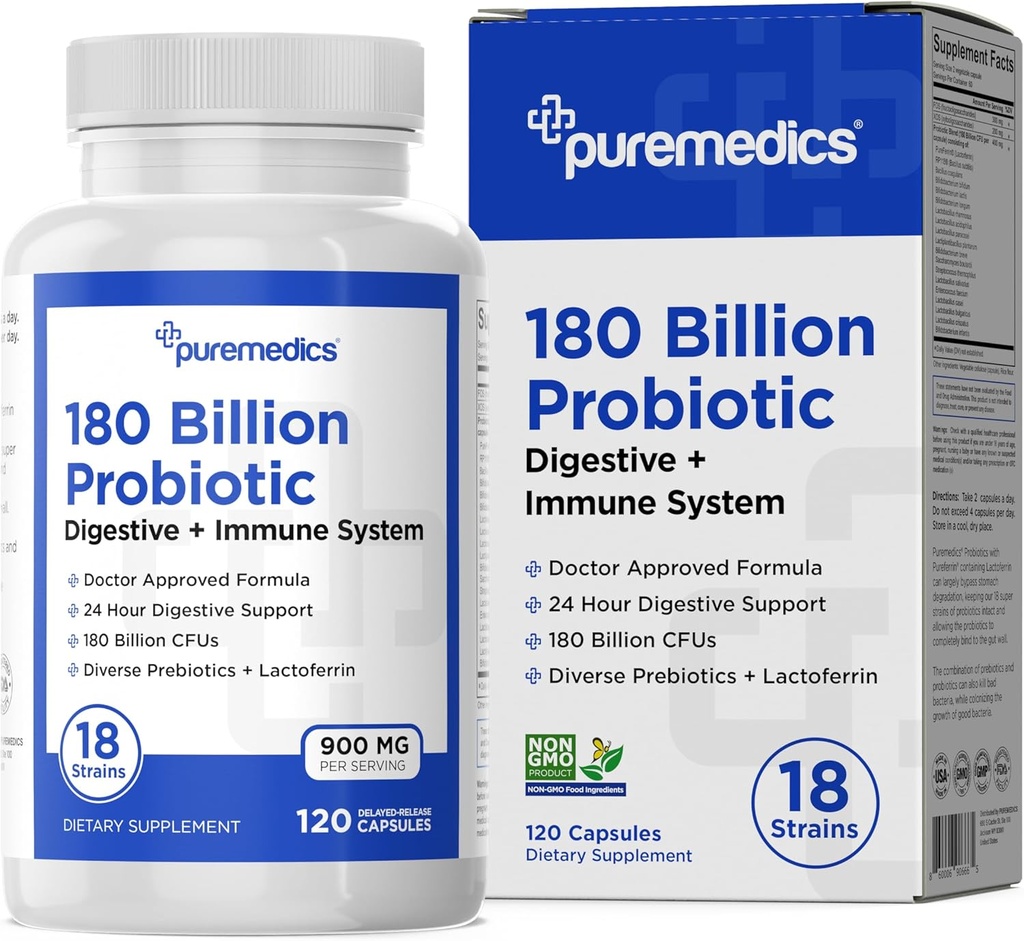 Choice Formula Probiotics 180 miljarder CFU - 18 Strains + Lactoferrin + Prebiotika - Immun, Digestive & Gut Health - Förstoppning, Diarrhea, Gas & Bloating - för kvinnor och män - 120ct