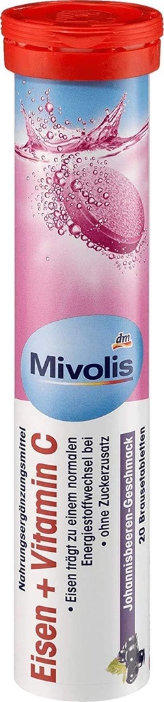 Mivolis Iron + Vitamin C effervescent tabletter - Kosttillskott 1 Pack x 20 | Tyskland
