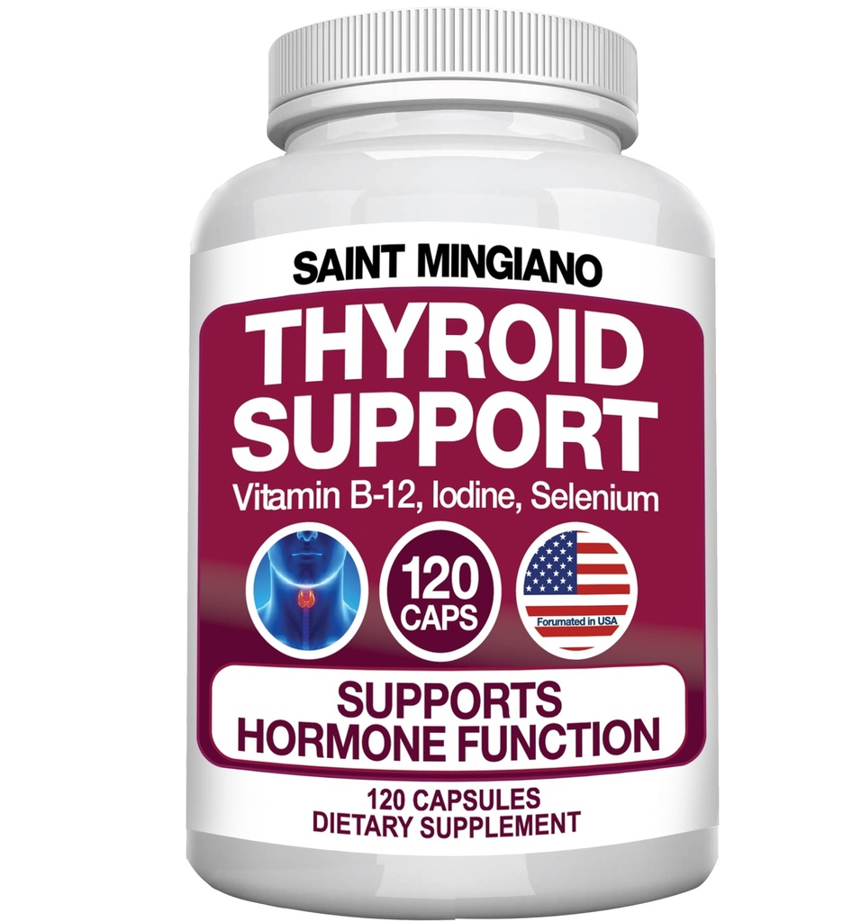 Thyroid Support Supplement med jod | 120 kapslar för att hjälpa kroppsmassa och förbättra energi, kardiovaskulär, energi och fokusformel | 14 naturliga vitaminer