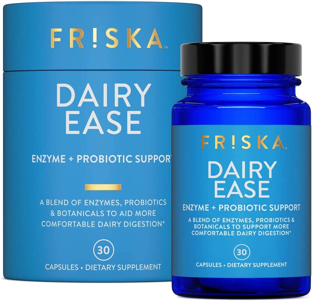 FRISKA Dairy Ease | Digestive Enzymes and Probiotics Supplement | Främjar bättre matsmältning | Natural Lactose Intolerance Relief & Support | 30 kapslar