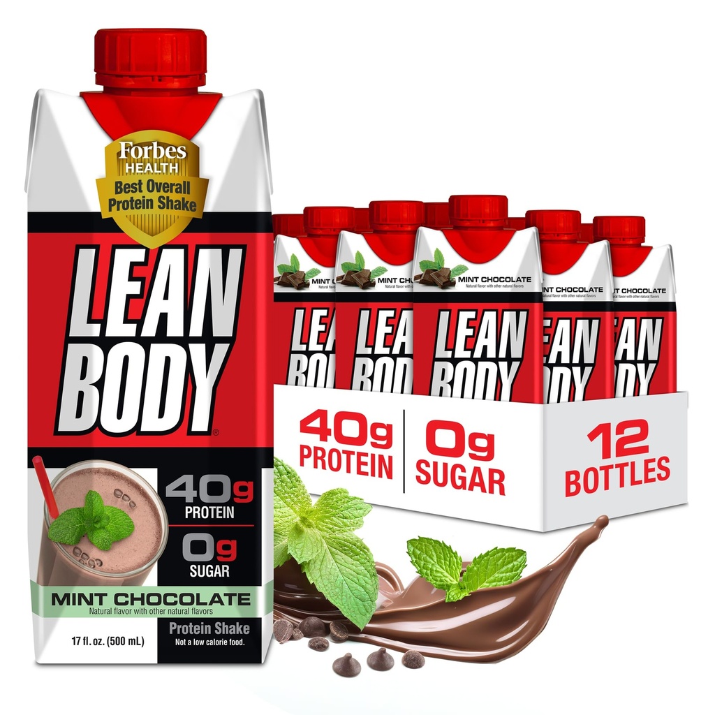 Labrada Lean Body Ready-to-Drink Mint Chocolate Protein Shake, 40g Protein, Whey Blend, 0 Sugar, Gluten Free, 22 Vitaminer & Minerals, (Recyclable Carton & Lid - Pack av 12) LABRADA
