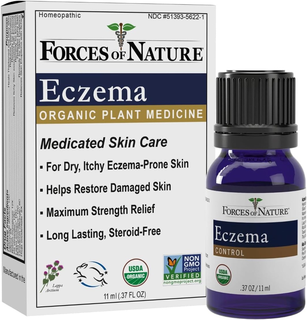Forces of Nature Eczema Control, Känslig, Torr och Itchy Skin Relief, Steroid-Free Skin Care för Flare-Ups, Eczema Behandling för vuxna, organisk homeopatisk medicin, Fast-Acting, 11ml (0,37 fl oz)