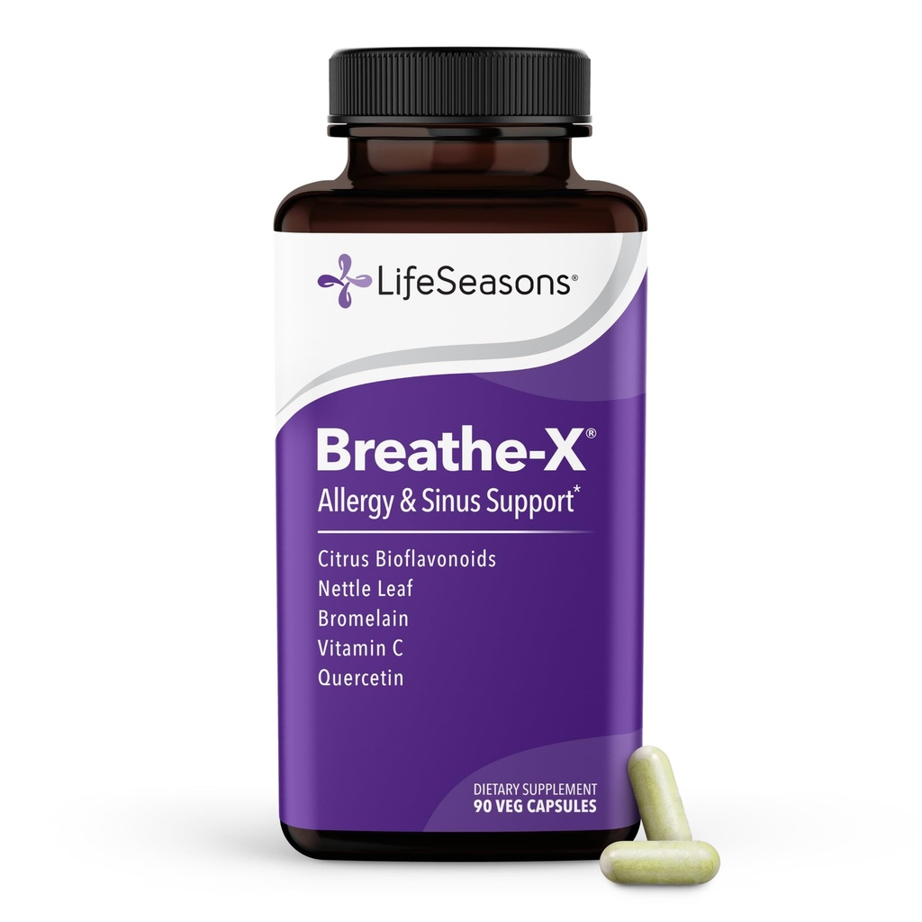 Breathe-X - Allergy & Sinus Relief Supplement - Stöder Sinuses & Nasal Discomfort - Non-Drowsy & Fast-Acting - Quercetin, Bromelain, Citrus Bioflavonoids, Nettle Leaf & Vitamin C - 90 kapslar