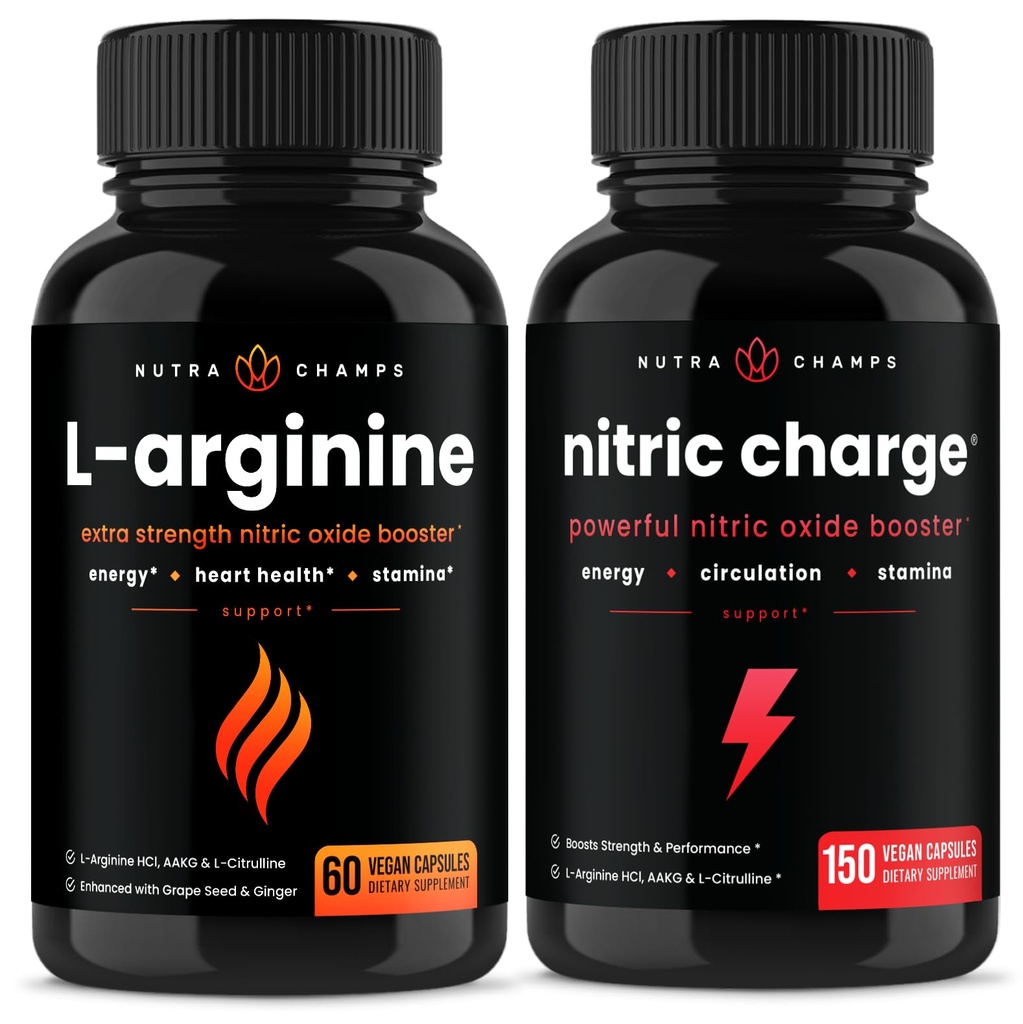 NutraChamps L-Arginine Capsules och Nitric Charge Capsules 2 Pack Bundle
