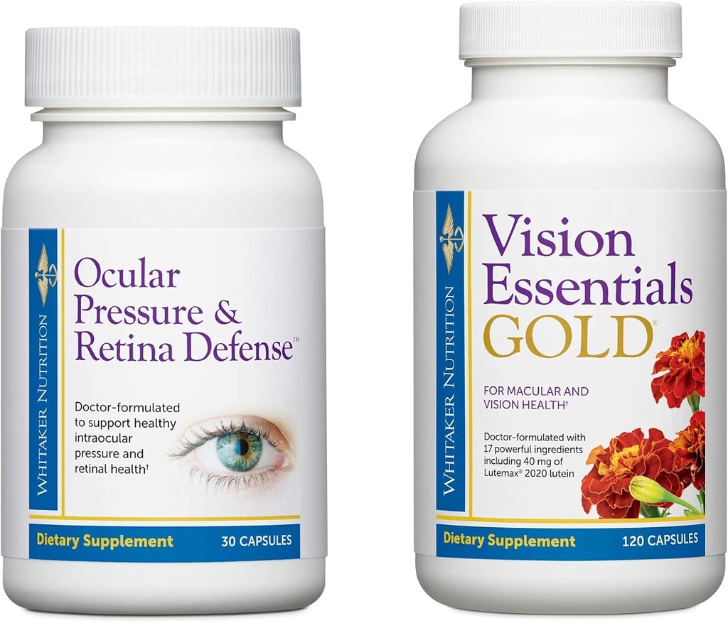 Premium Eye Health Bundle innehåller Vision Essentials Gold, med 40 Mg Lutein, för hälsosam visuell funktion och okulärt tryck och retinaförsvar för att stödja hälsosam intraokulärt trycknivåer