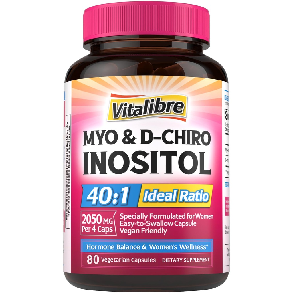 Inositol Supplement, Myo-Inositol & D-Chiro Inositol Fertility Supplements for Women, 40:1 Ideal Ratio, Hormone Balance och Ovarian Support, 80 Vegan Capsules