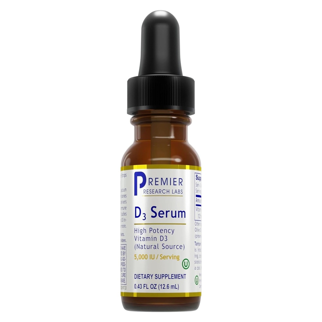 Premier Research Labs Vitamin D3 Serum - Liquid Vitamin D Oil Drops för vuxna, Liquid Vitamin D3 5000 IE, Sublingual Vit D3 Liquid - 0,43 fl oz