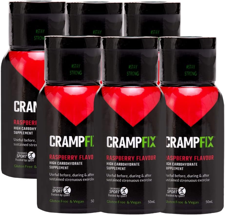 Drick Shot Förhindrar och lindrar Muskelkramper, Leg, Kalv, Hamstring Kramper, Pack med 6 flaskor, Multi Serve Squeeze Bottles All Natural Raspberry