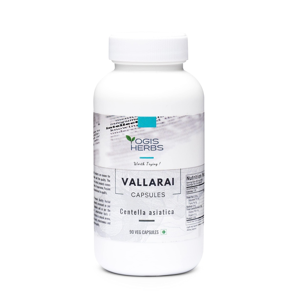 YOGIS HERBS Vallarai Capsules (Centella Asiatica/Gotu Kola) | Herbal Supplement för Congnitive Support | 90 Veg Capsules