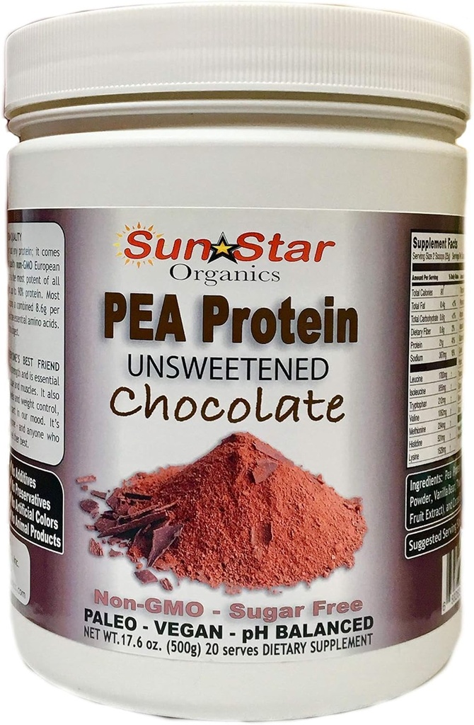 Pea Protein Powder - Osötad - Choklad med Cocoa Powder & Vanilla Bean - Soy Free, Non-GMO 17.6 oz