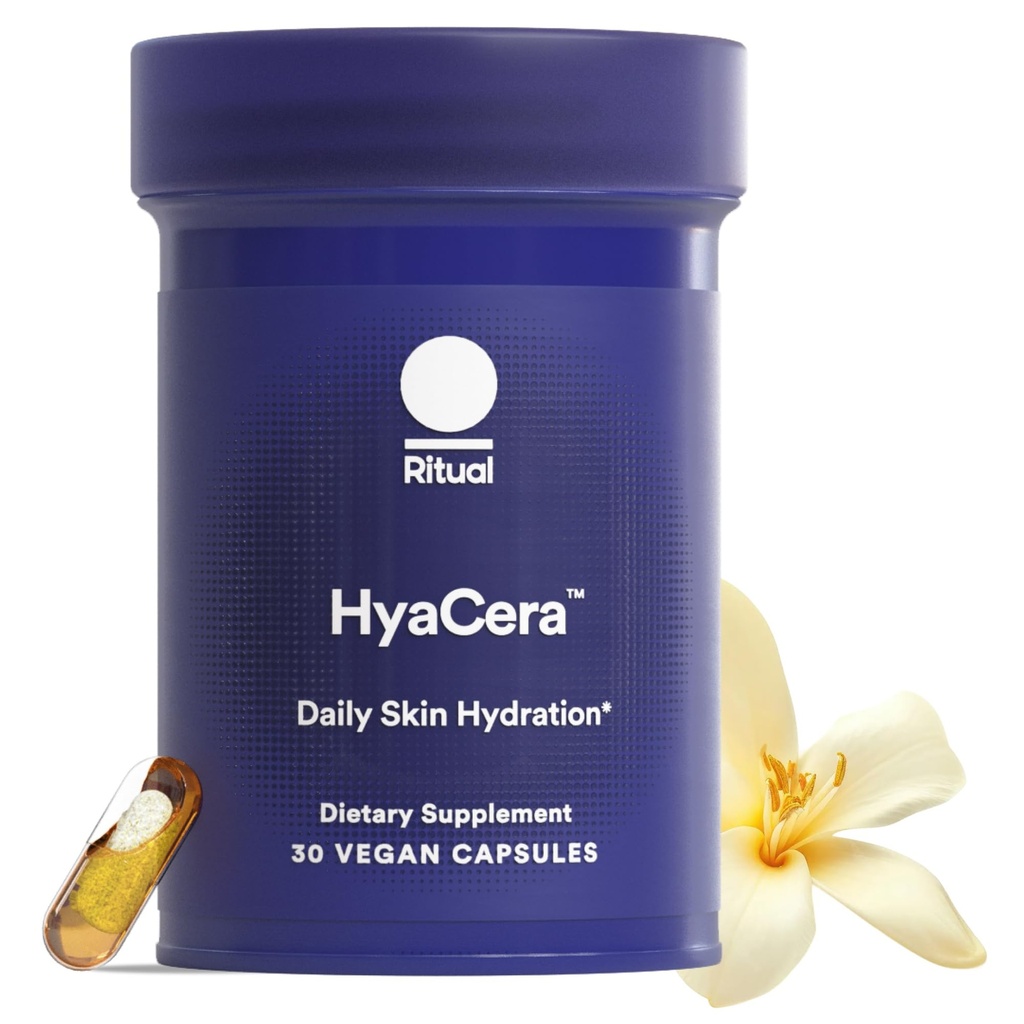 Ritual HyaCera Skin Supplement for Wrinkle Support, med Hyabest® och Ceratiq® for Skin Hydration Support, Hyaluronic Acid, Glycolipids, Ceramides, Gluten Free, Non GMO, Vanilla Essence, 30 Day Supply