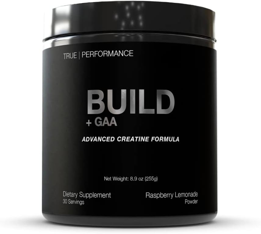 Bygg + GAA, för muskelbyggnad och återhämtning, Raspberry Lemonade, Patent Pending GAA + Kreatinmonohydrat, förbättrar styrka, prestanda och muskeltillväxt - Kreatin, GAA, Betaine - 30 portioner