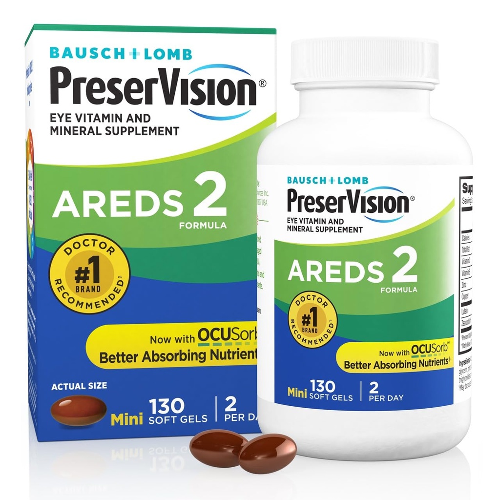 PreserVision AREDS 2 Eye Vitamins, # 1 Eye Doctor Recommended Brand, Lutein och Zeaxanthin Supplement med vitamin C, Vitamin E, Zinc och Copper, 130 Softgels (Minigels)