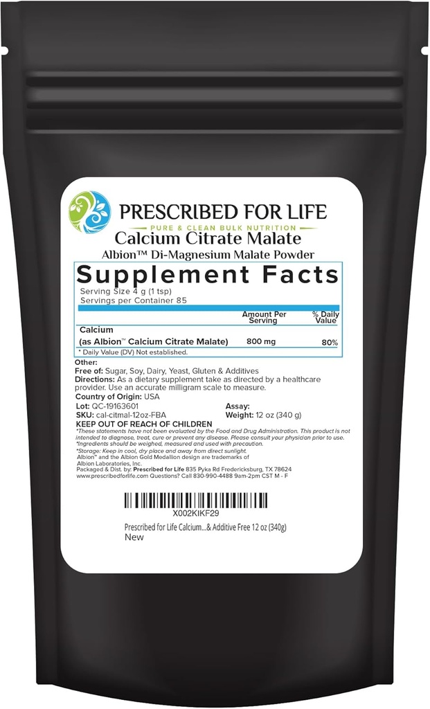 Förskriven för Life Calcium Citrate Malate, Pure Vegan Calcium Powder, Easy Absorption Formel, Non GMO, Filler & Additive Free (340g)
