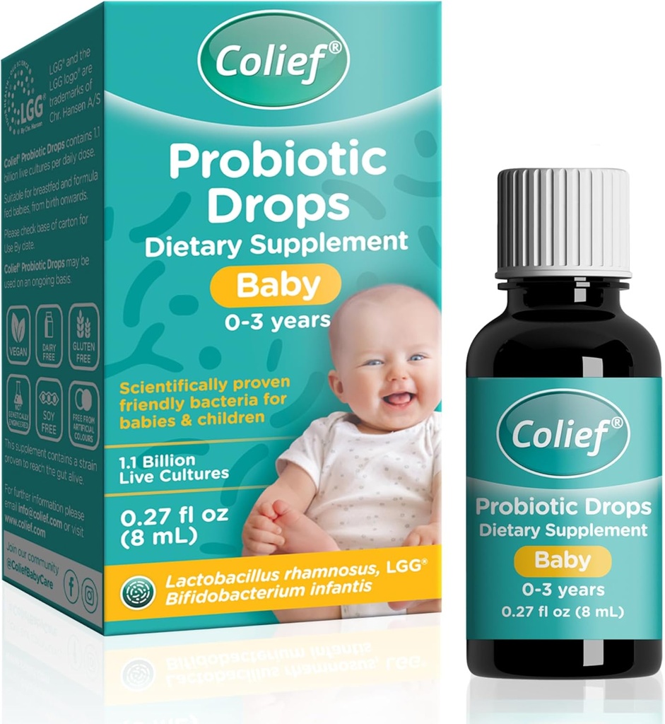 Colief Probiotic Drops Baby | 1,1 miljarder levande kulturer | Lactobacillus Rhamnosus & Bifidobacterium Infantis | Lämplig från födelse | Scientically Proven Friendly Bacteria | 0,27 Fl Oz