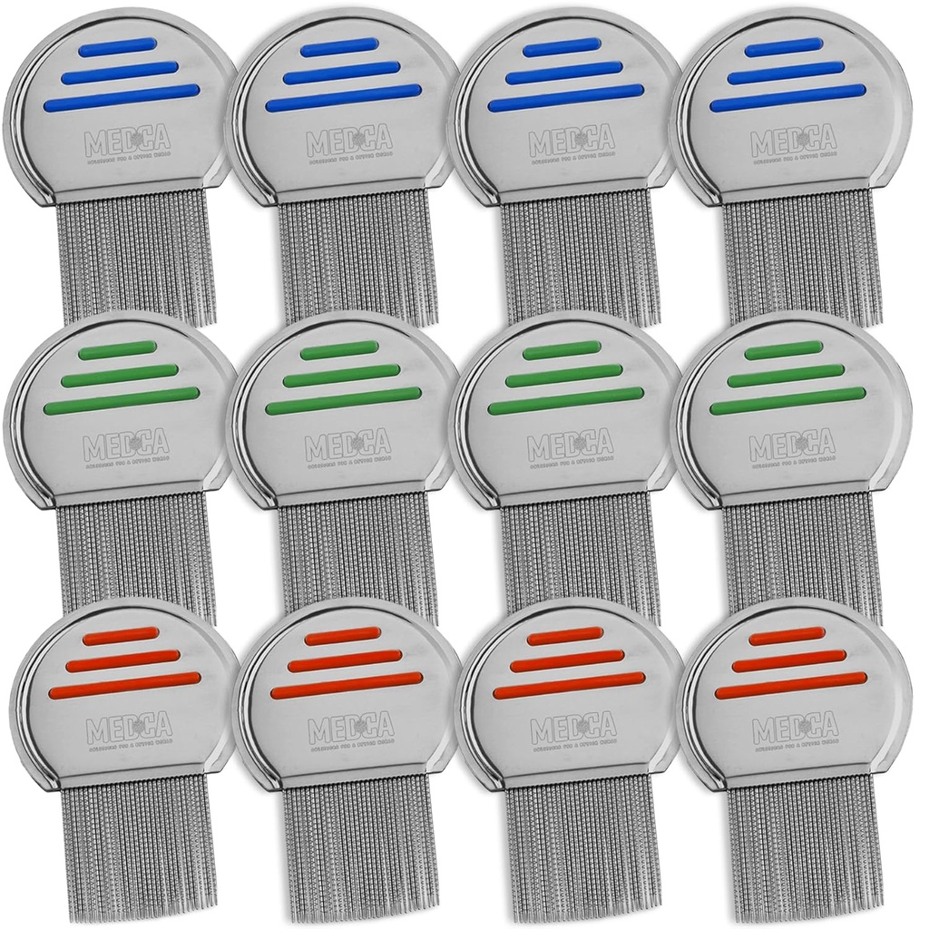 Lice Comb - (Pack of 12) Head Lice Treatment som är individuellt paketerad professionell rostfri stållus och nitkomber tar bort ägg med rundade tips för komfort