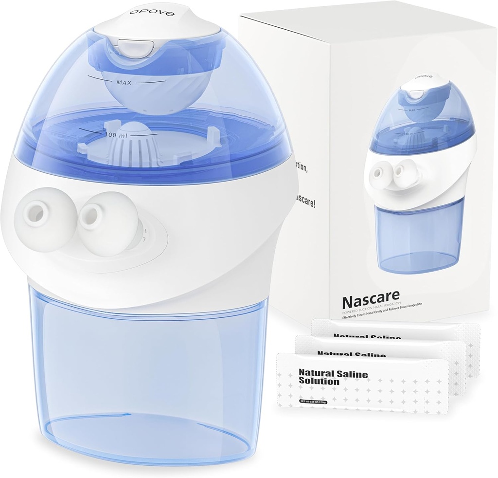 opove Nasal Irrigation System, Sinus Rinse Kit med 1 Nose Cleaner & 15 Salt Packets, Själv-Cleaning & Automatic Waste Collection, Rechargeable Sinus Rinse Bottle för att lindra Nasal Discomfort