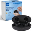 Medline Rechargeable OTC Hearing Aids, Black, in-The-Ear, 4 Miljöinställningar, Vattenresistent, Justerbar volym, Mild till måttlig hörselnedsättning, bullerreducering, Ebud Hearing Aids
