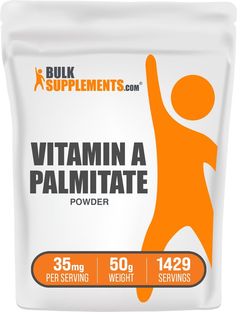 BulkSupplements.com Vitamin A Palmitate Powder - som Retinol Palmitate, Vitamin A Supplement för Immune & Eye Support - Gluten Free, 35mg per Servering, 50g (1,8 oz) (Pack av 1)
