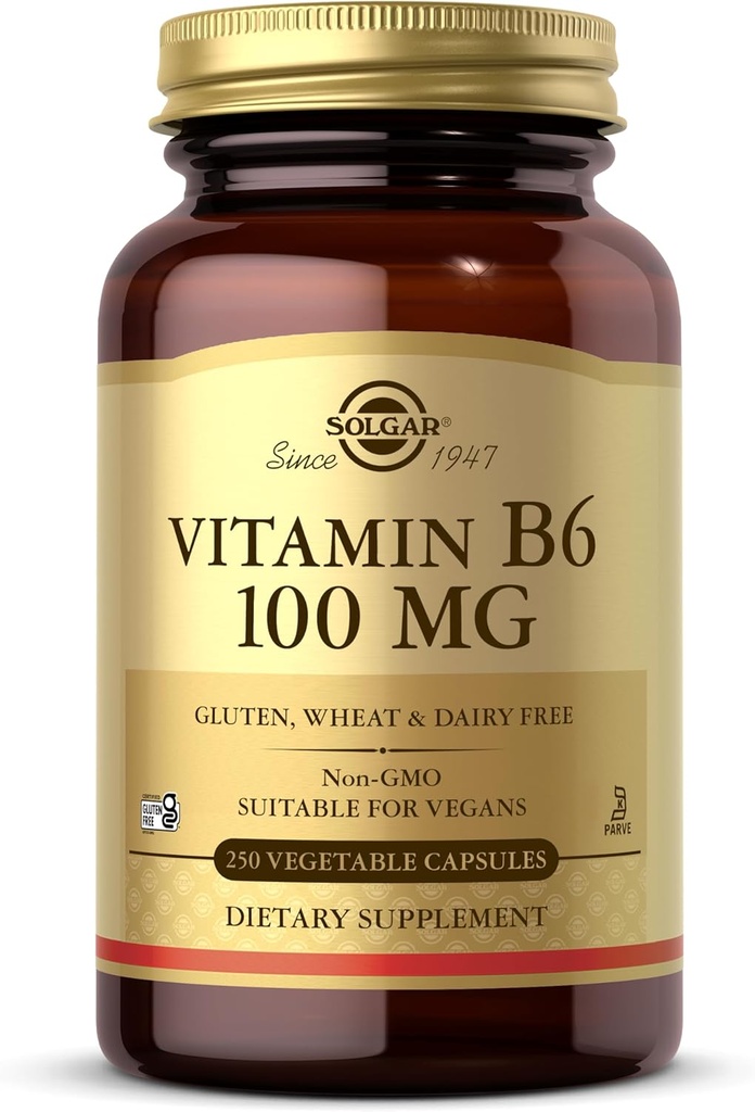 Solgar vitamin B6 100 mg, 250 vegetabiliska kapslar