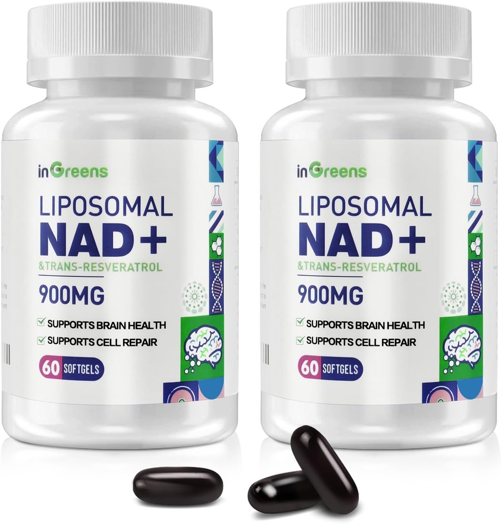 900 mg Liposomal NAD+ Supplement with Trans Resveratrol 300 mg, Replaces NMN, Superior Absorption, True NAD Plus Supplement for DNA Repair and Boost NAD+, Aging Defense, Energy, 120 Softgels, 2 Pack