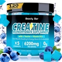 Kreatinmonohydrat Gummies,6200mg för män och kvinnor, tuggbar kreatin för förbättrad muskeltillväxt, styrka och återhämtning, sockerfri pre-workout tillskott,120 greve, blåbär smak