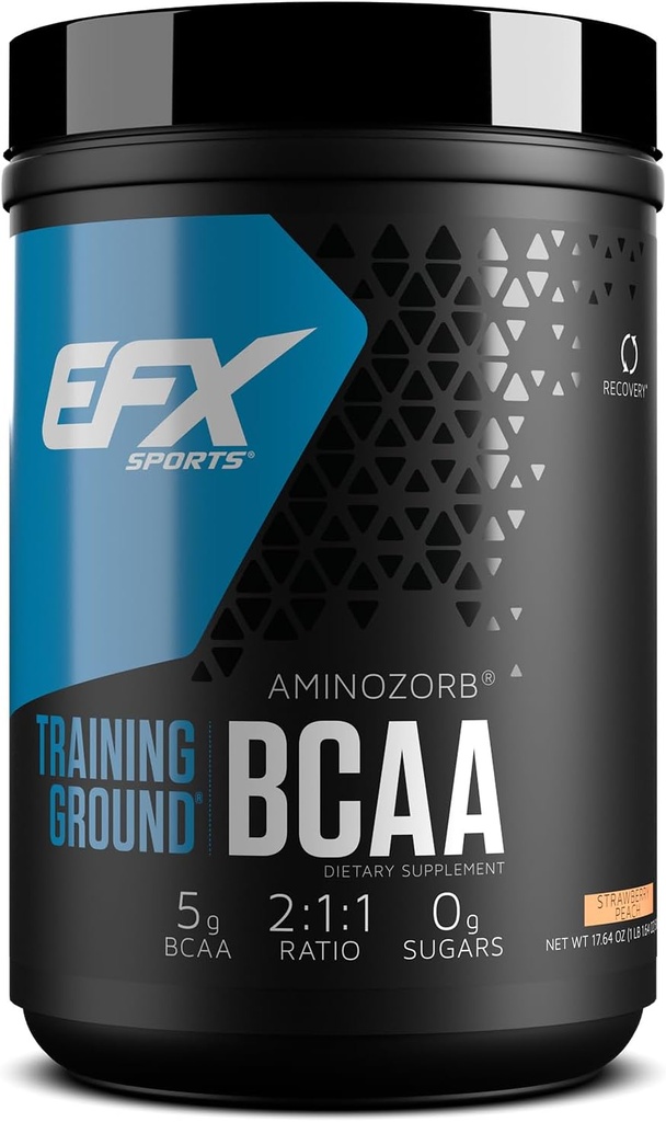 EFX Sports Training Ground BCAA | Fullt stabilt, mycket lösliga aminosyror tillägg | Pre, Intra eller Post Workout | Sugar Free | 500 Grams (Strawberry Peach)