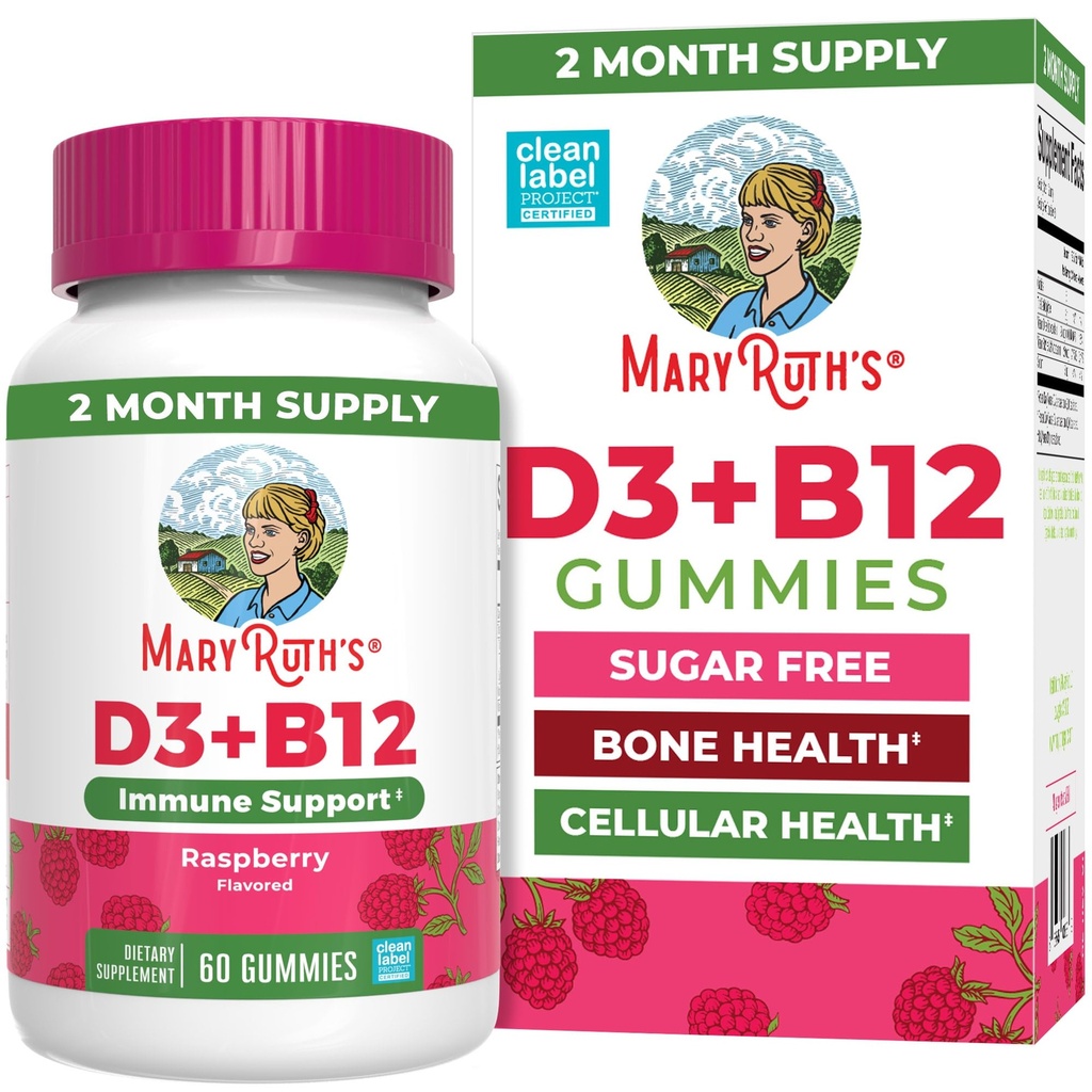 MaryRuth Organics Sugar Free | 2 månaders leverans | Vitamin D & B12 Vitamin Supplements for Adults & Kids | Bone Health | Immune Support | Vegan | Non-GMO | 60 portioner