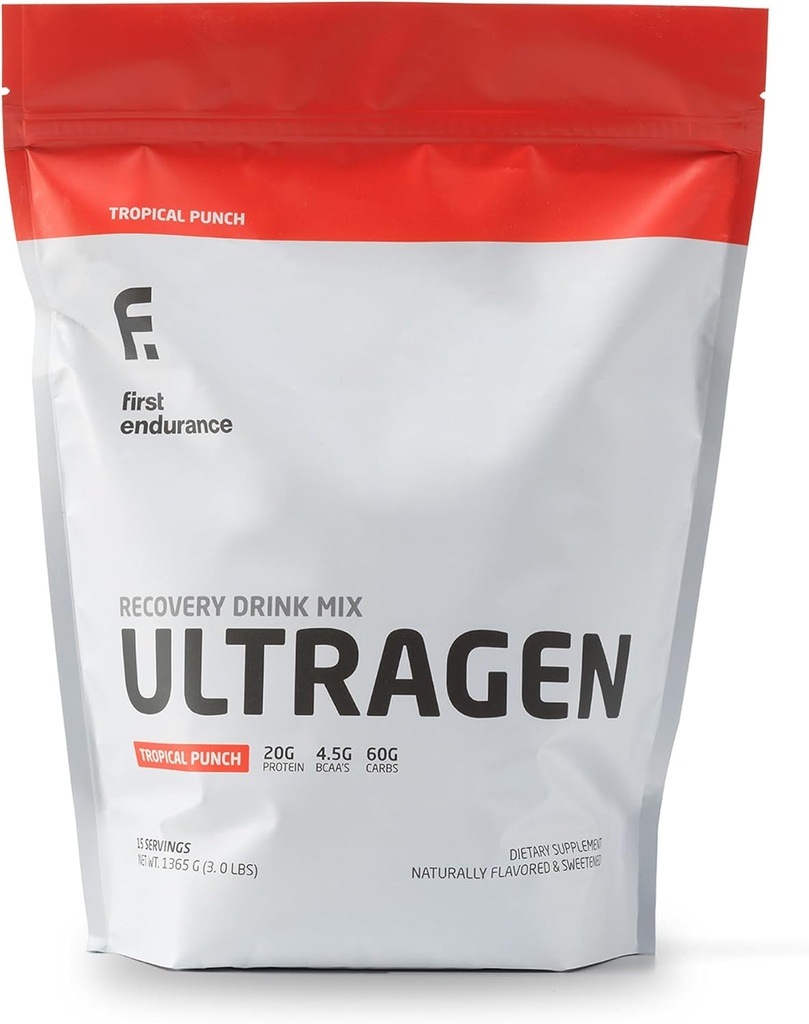 FÖRSTA ENDURANCE Ultragen Workout Recovery Drink Powder, Protein Mix, ökar energi, accelererar återhämtning | Tropical Punch, 15 portioner
