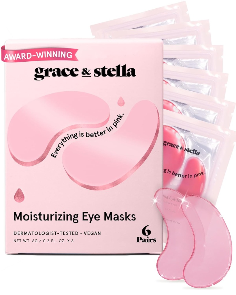 Grace & Stella Award Vinnande Under Eye Mask - Minska mörka cirklar, Puffy Eyes, Undereye Bags, Wrinkles - Gel Under Eye Patches - Gåvor för mamma - Vegan Cruelty-Free Self Care (Pink, 6 Pairs)