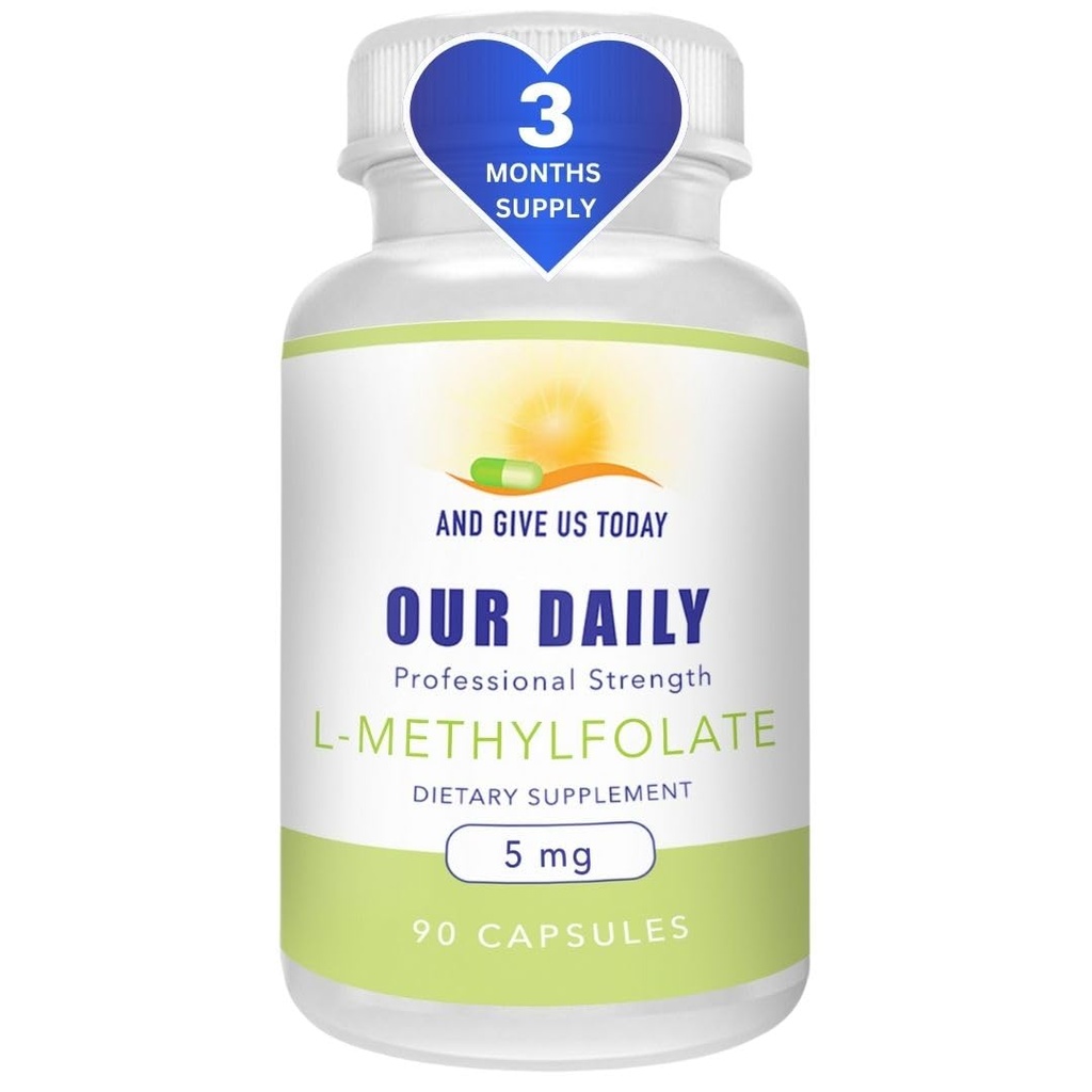 Vår dagliga Vites L-Methylfolat 5 mg / 5000 mcg Maximal Strength Active Folate, 5-MTHF, Filler Free, Gluten Free, Non-GMO, Vegetarian Capsules 90 Count (3 Månadsförsörjning)