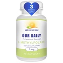 Vår dagliga Vites L-Methylfolat 5 mg / 5000 mcg Maximal Strength Active Folate, 5-MTHF, Filler Free, Gluten Free, Non-GMO, Vegetarian Capsules 90 Count (3 Månadsförsörjning)