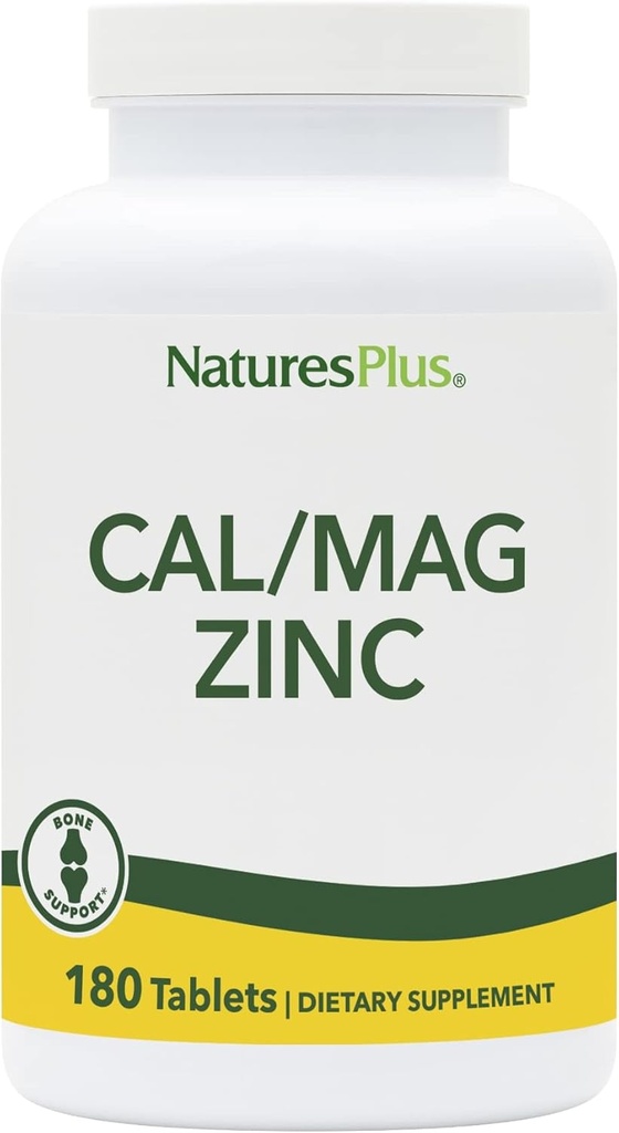 NaturesPlus Cal/Mag/Zinc - 1000 mg Kalcium, 500 mg Magnesium, 75 mg Zink - 180 vegetariska tabletter - Multi Mineral Supplement, Stöder ben, hjärta och immunhälsa - Glutenfri - 45 portioner