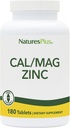 NaturesPlus Cal/Mag/Zinc - 1000 mg Kalcium, 500 mg Magnesium, 75 mg Zink - 180 vegetariska tabletter - Multi Mineral Supplement, Stöder ben, hjärta och immunhälsa - Glutenfri - 45 portioner