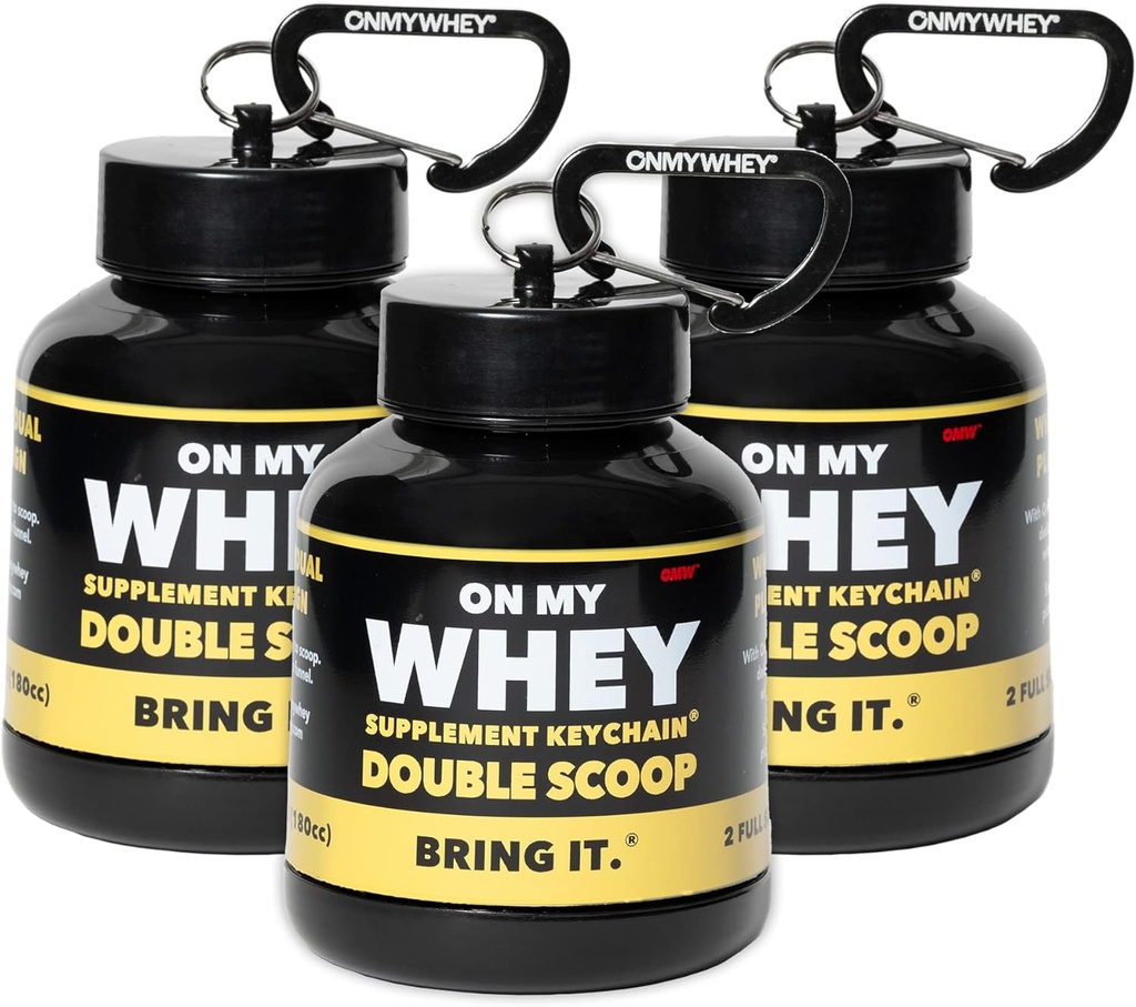 ONMYWHEY Protein Powder Container att gå - Travel Water Bottle Funnel för blandningar, Portable Pre Workout Supplement Containers & Dispenser Funnels, Mini Preworkout Supplements Holder Keychain Bottles