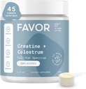 Favor Creatine och Bovine Colostrum Powder - Kreatin Monohydrat Cow Colostrum Supplement, High Immunoglobulin IgG, styrka, muskelåterhämtning och Gut Health för män och kvinnor, 45 portioner, Osmakad