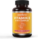Zentastic Vitamin B-Complex - Alla B-vitaminer med B12, B6, B9 Folic Acid, Choline, Inositol - Aktiva och Methyl Forms - Nervous System, Energy, Metabolism, Immune Support - 90 Vegan Capsules