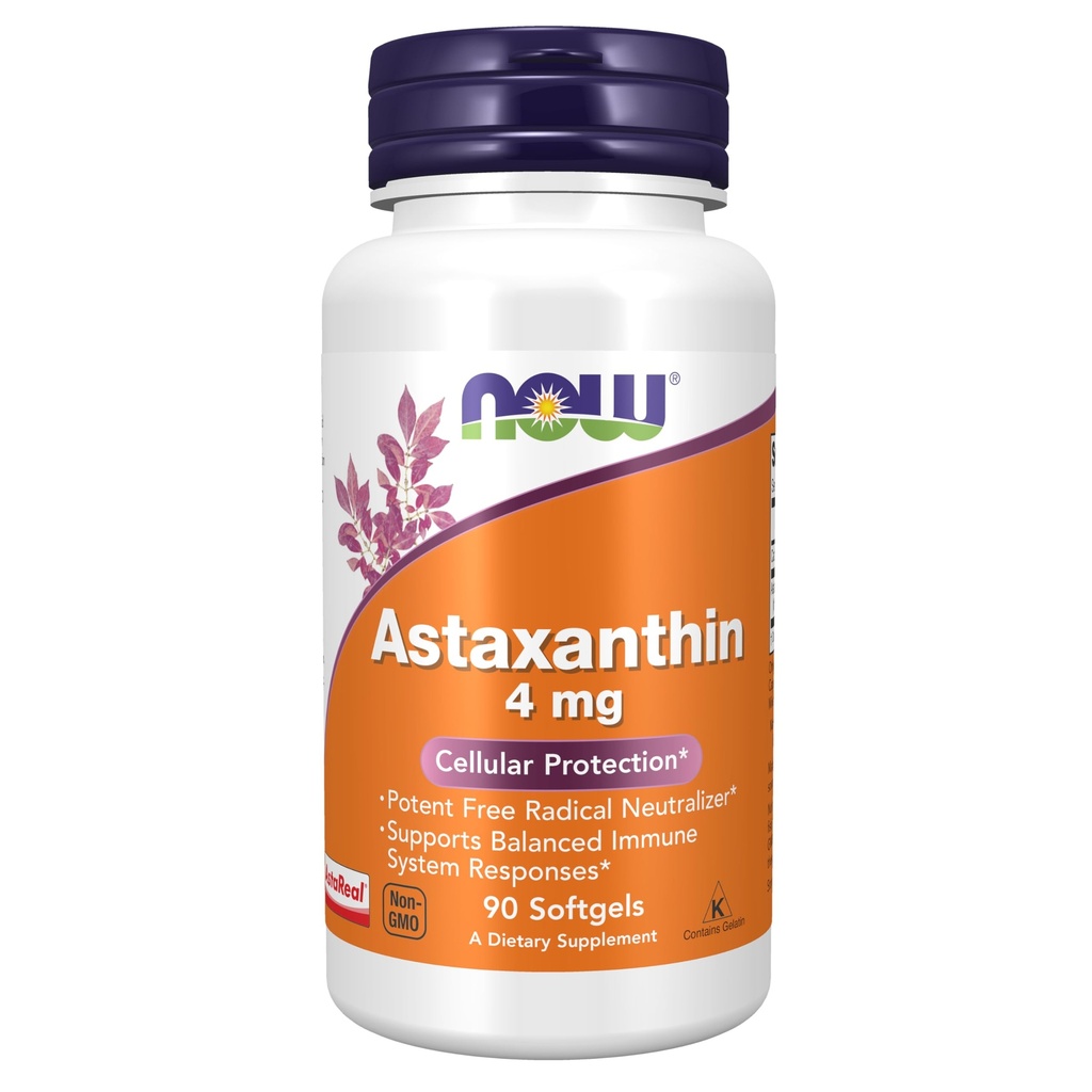 NOW Supplements, Astaxanthin 4 mg härrör från Non-GMO Haematococcus Pluvialis Microalgae och har naturligt förekomma Lutein, Canthaxanthin och Beta-Carotene, 90 Softgels