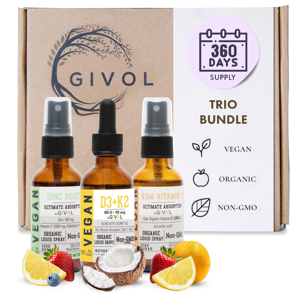 Immunity Support Pack - Raw Vitamin C, D3 & K2 Liquid, Zink Picolinate - Premium Heart Health Vitamins w/Essential Minerals, Antioxidant Properties, & Cardiovascular Benefits - 180 Days Supply