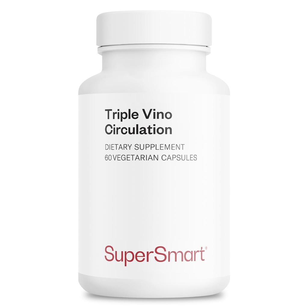Supersmart - Triple Vino Circulation (High Potency) - 3-i-1 Formel - Red Vine Leaf Extract - med Grape Seed & Marc | Vegan & Gluten Free - 60 Veg kapslar
