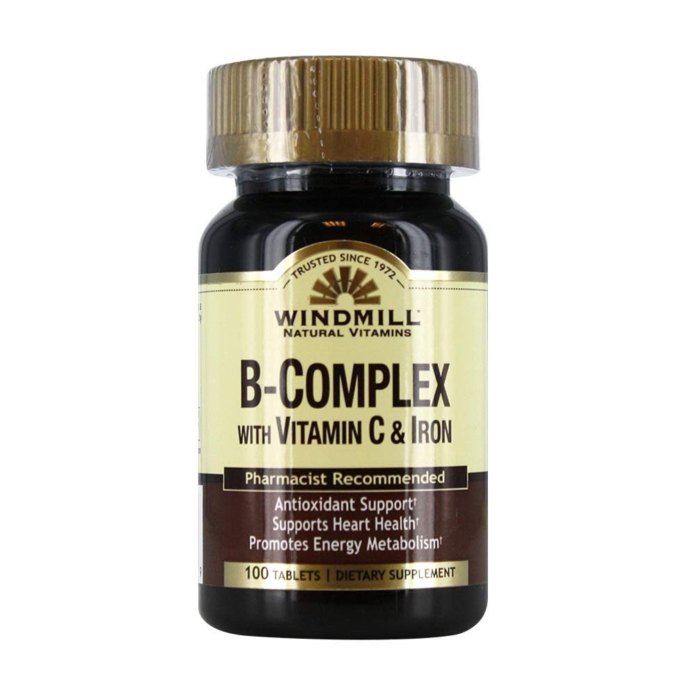 Windmill B-Complex tabletter med vitamin C och järntillskott - 100 Ea