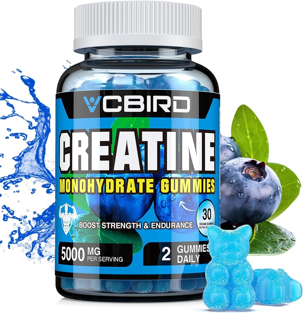 Creatine Monohydrate 5g Per Serving, No Sugar Creatine Supplements Support for Strength, Performance, Energy, Recovery, Gluten-Free Creatine for Women and Men, Blueberry Flavor (30 Gummies132)