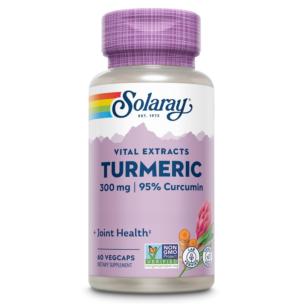 SOLARAY Turmeric Supplement 300 mg - Turmeric Root Extract med 95% Curcumin - Joint Support Supplement för gemensam hälsa och komfort - Icke-GMO, Vegan, Gluten Free, 60-dagars garanti, 60 portioner