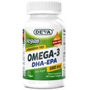 DEVA Vegan Omega-3 DHA-EPA 500MG - No Carrageenan, Non-Fish Oil härrör från Algae, Non-GMO, 60 Gelatin-Free Softgels