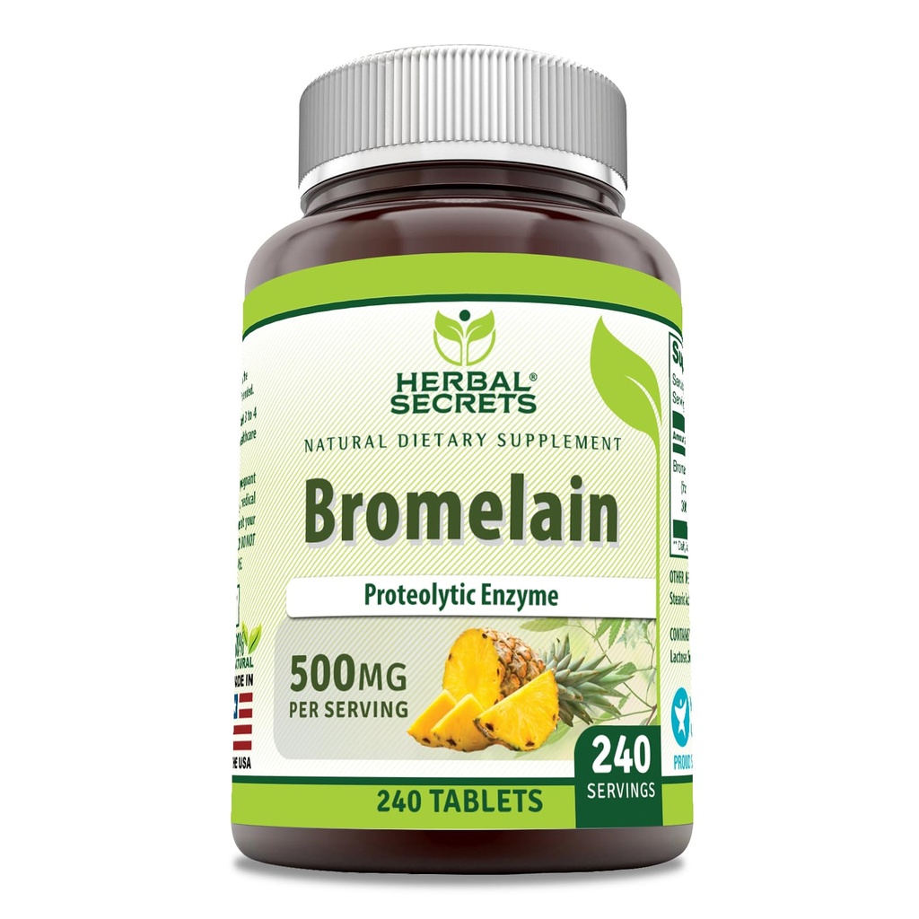 Herbal Secrets Bromelain Supplement 500 Mg Tablets Supplement | Non-GMO | Gluten Free | Made in USA (240 greve)